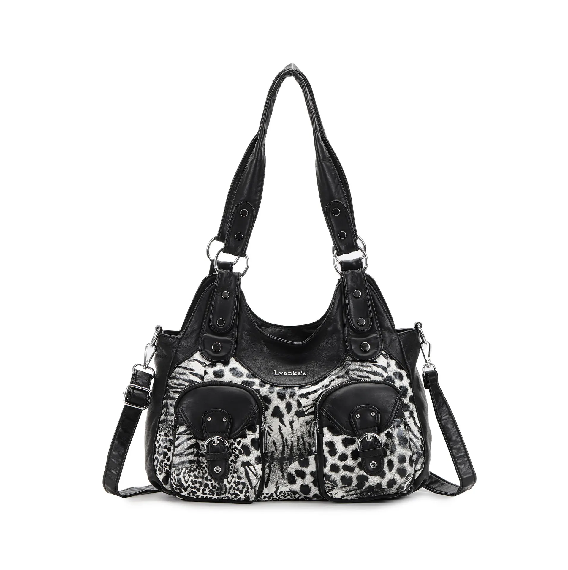 Y2K vintage hot girl personality leopard print shoulder bag with multiple compartments, Maillard crossbody handbag
