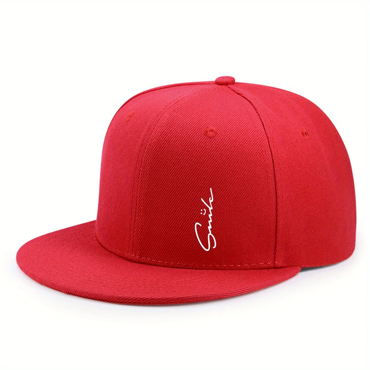 Casual Flat Bill Snapback Hat Minimalist Smile Script Print Baseball Cap Adjustable Hip‑Hop Street Cap For Daily Outdoor Sports