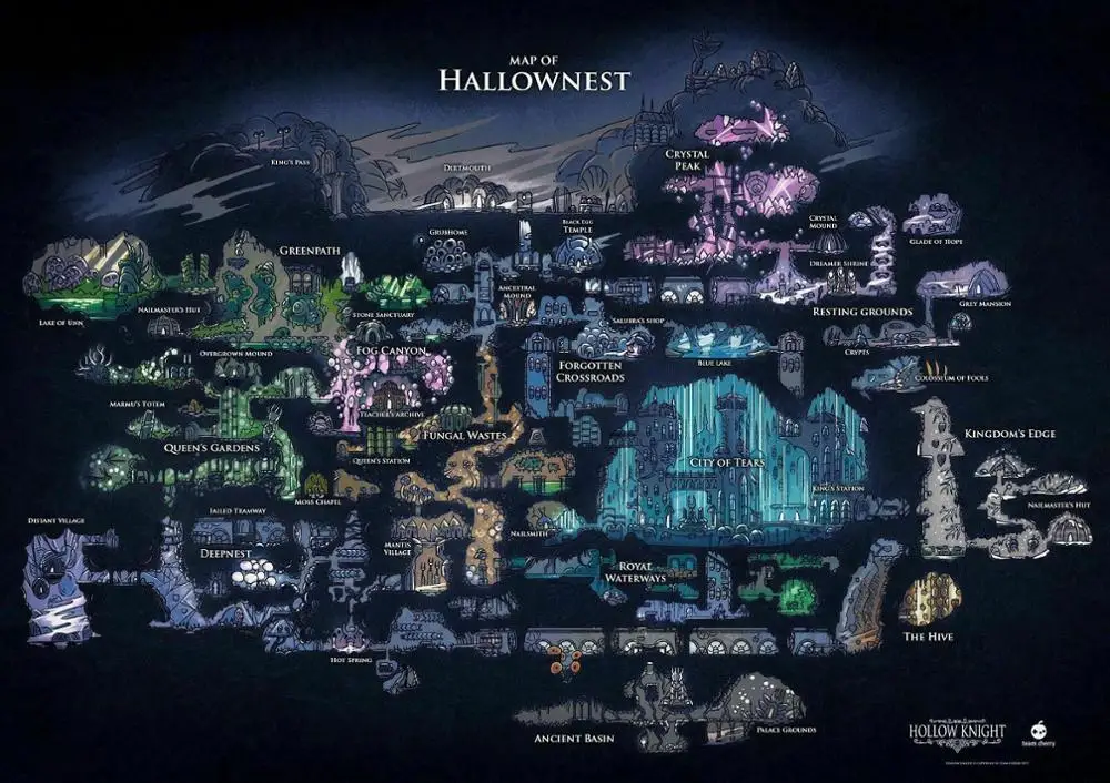 

Hollow Knight Map Of Hallownest Art Picture Print Silk Poster Home Wall Decor