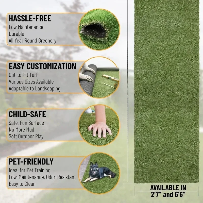 Waterproof Solid Grass Design Indoor/Outdoor Modern Outdoor Artificial Grass Runner Rug for Backyard, Patio, Garage