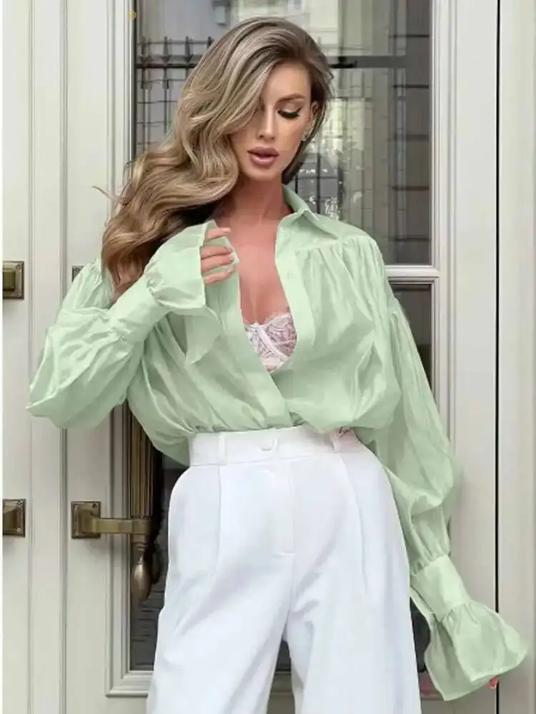 Casual solto transparente camisas femininas outono lapela manga longa retalhos blusa topo streetwear feminino camisas sólidas topo ml98