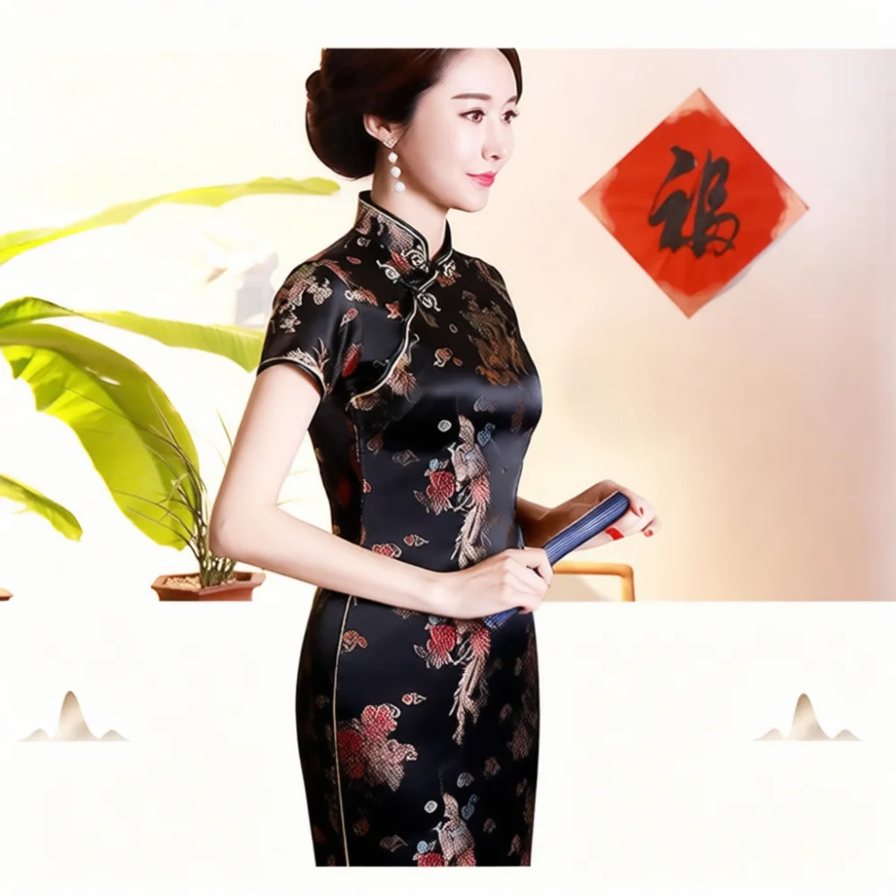 Womens Retro Cheongsam Top Elegant Chinese Style Brocade Blouse Slim Fit Floral Tang Suit Summer Formal Stage Apparel view 5