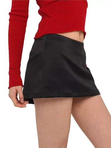 Imagen 2 del producto Minifaldas negras de satén para mujer, Falda corta de tiro bajo con cremallera y pantalones cortos, trajes de fiesta