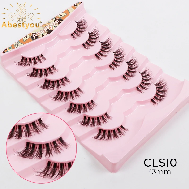 Abestyou benutzer definierte 3d 7 Paare wispy unsichtbare klare Band Faux Nerz Streifen kleine Wimpern Großhandel Faux Nerz natürliche kurze halbe Wimpern