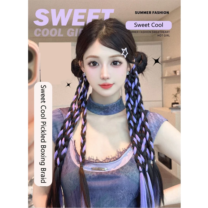 Kleurrijke vlecht vrouwelijk pittig meisje boksvlecht paardenstaart kantelen gebakken deeg twists vlecht dopamine netto rode vlecht boksvlecht teer