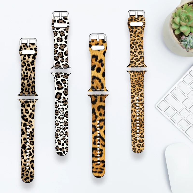 Silicone Leopard Printed Watchband for Apple Watch Ultra 2 49mm 40 42mm 44mm Bracelet for IWatch Series 9 8 7 6 5 4 41mm 38 45mm