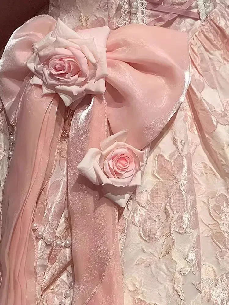 2025 الوردي لوليتا زهرة الزفاف فستان زفاف رائع صيف جديد الحلو الجنية عالية الخصر الأميرة الصناعة الثقيلة لو فستان الإناث #2