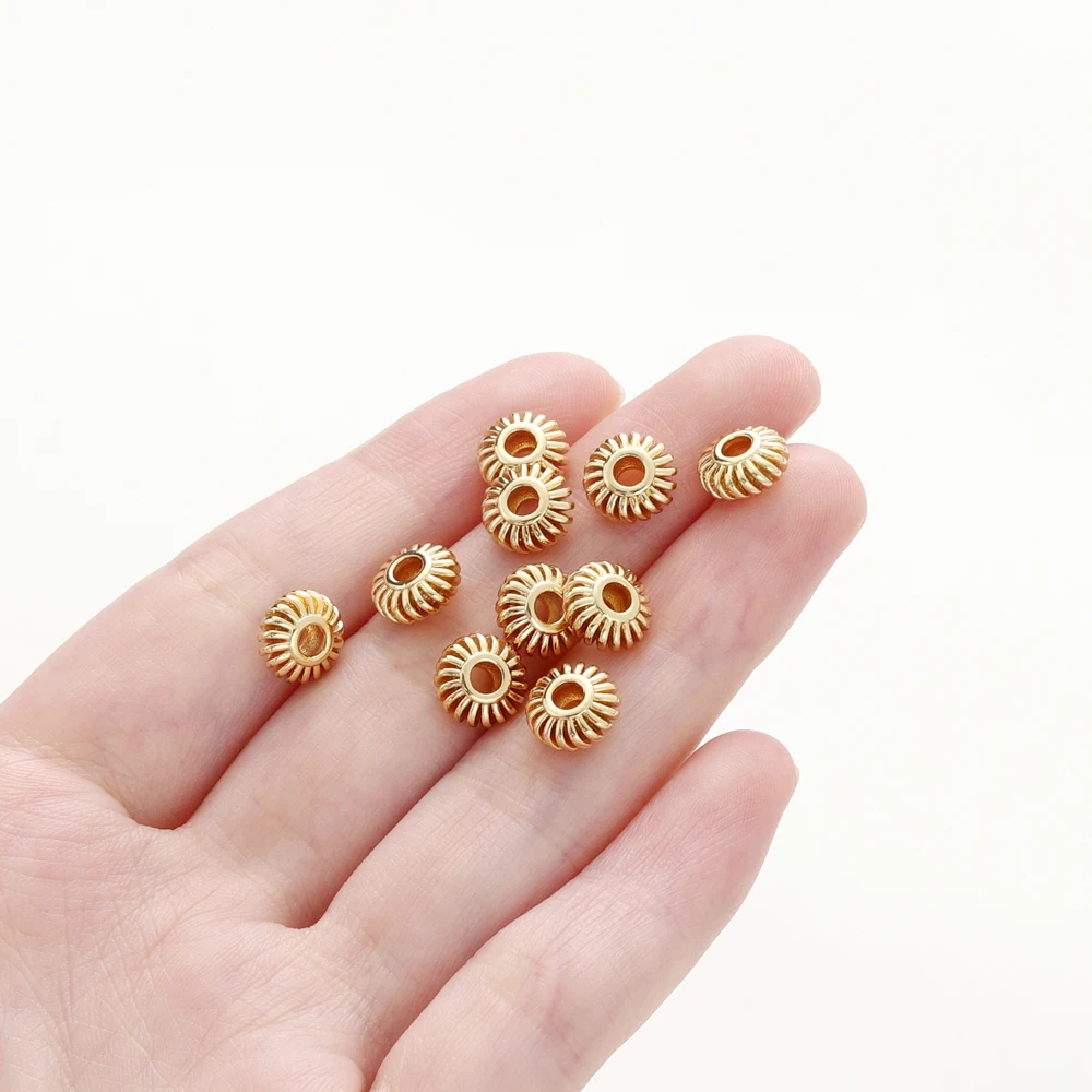 5-20 teile/los 14K 18K Gold Überzogene Messing Blume Form Kürbis Perlen Lose Spacer Flache Perlen Für DIY schmuck Armband Erkenntnisse – Detail 9