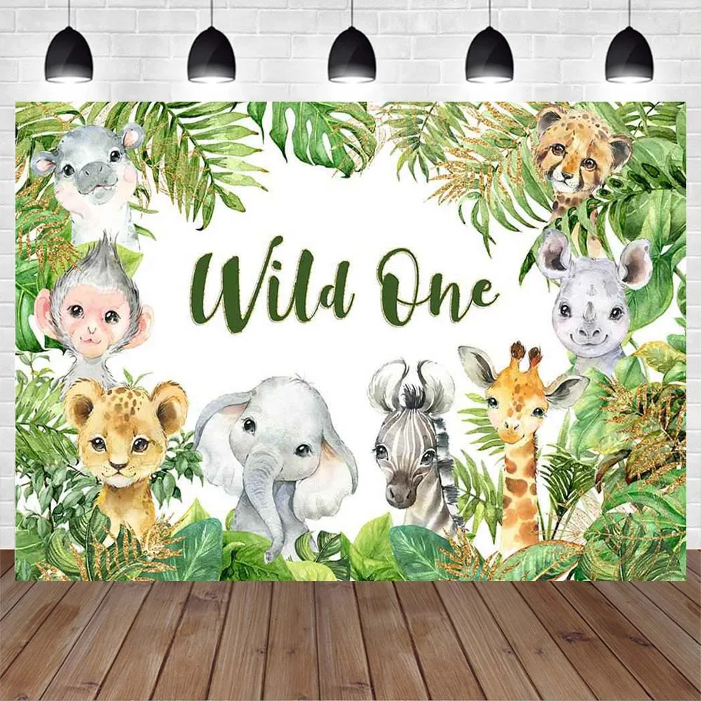 Mocsicka Jungle Wild One Baby Birthday Backdrop Boy Safari Birthday Party Decor Baby Shower Photo Background Custom Banner Props