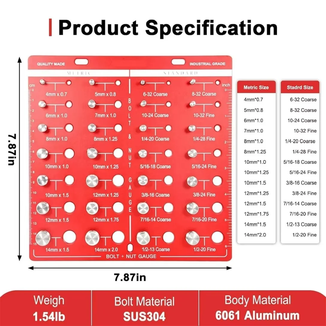 28PCS Nut and Bolt Thread Gauge Lightweight Metric Portable Aluminum Alloy Compact Exquisite Identification Imperial Nut Checker