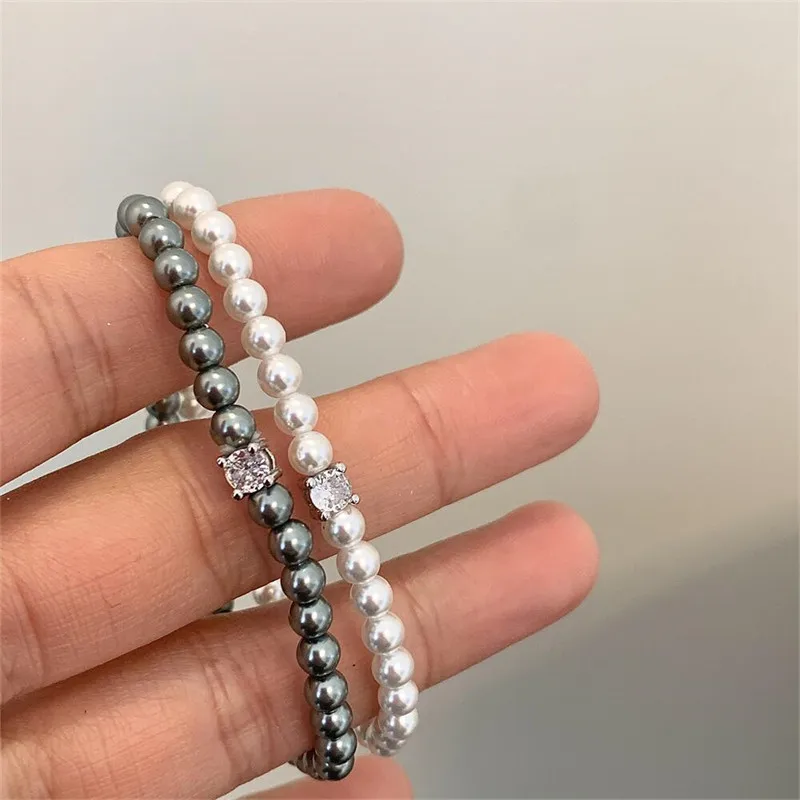 French Retro Single Zircon Pearl Bracelet for Women Simple Handmade Beaded New Elegant Luxury Jewelry Birthday Gifts for Female