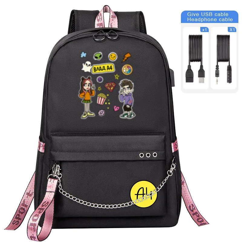 

Cartoon Printing Merch A4 Children Backpack Boy Girl school bag Риви Влад a4 Girl school backpack Fashion USB Laptop Bagpack