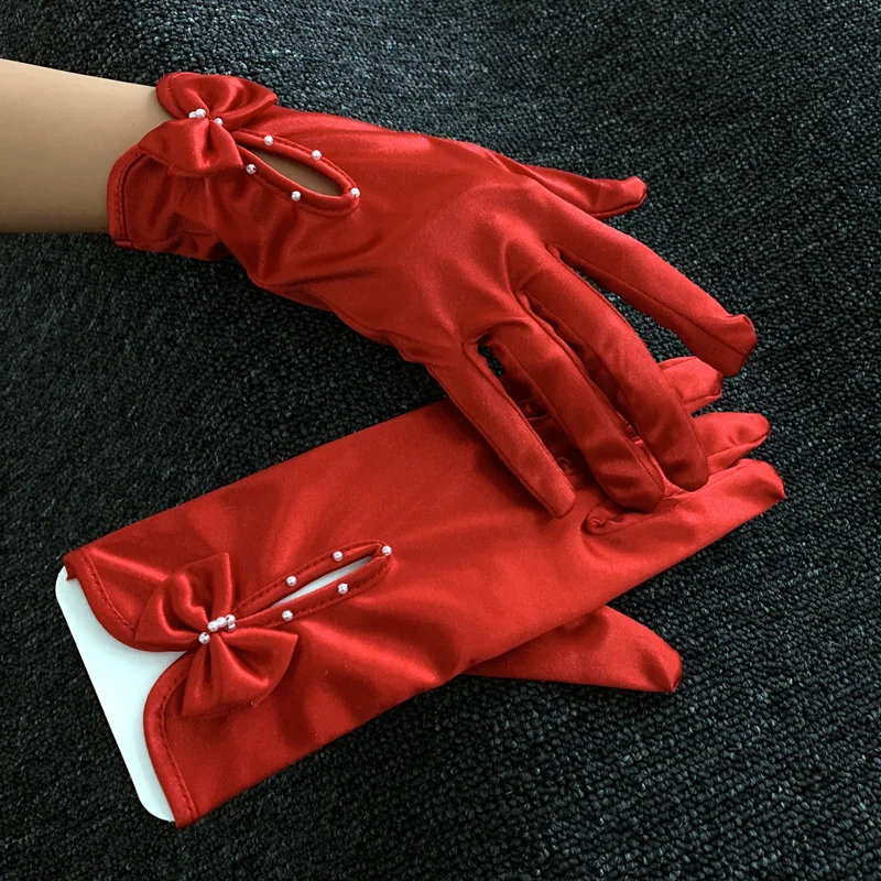 Gants courts en satin pour performance de cosplay, gants pour patients décontractés, blanc, noir, rouge, accessoires de mariage, fête de Rh