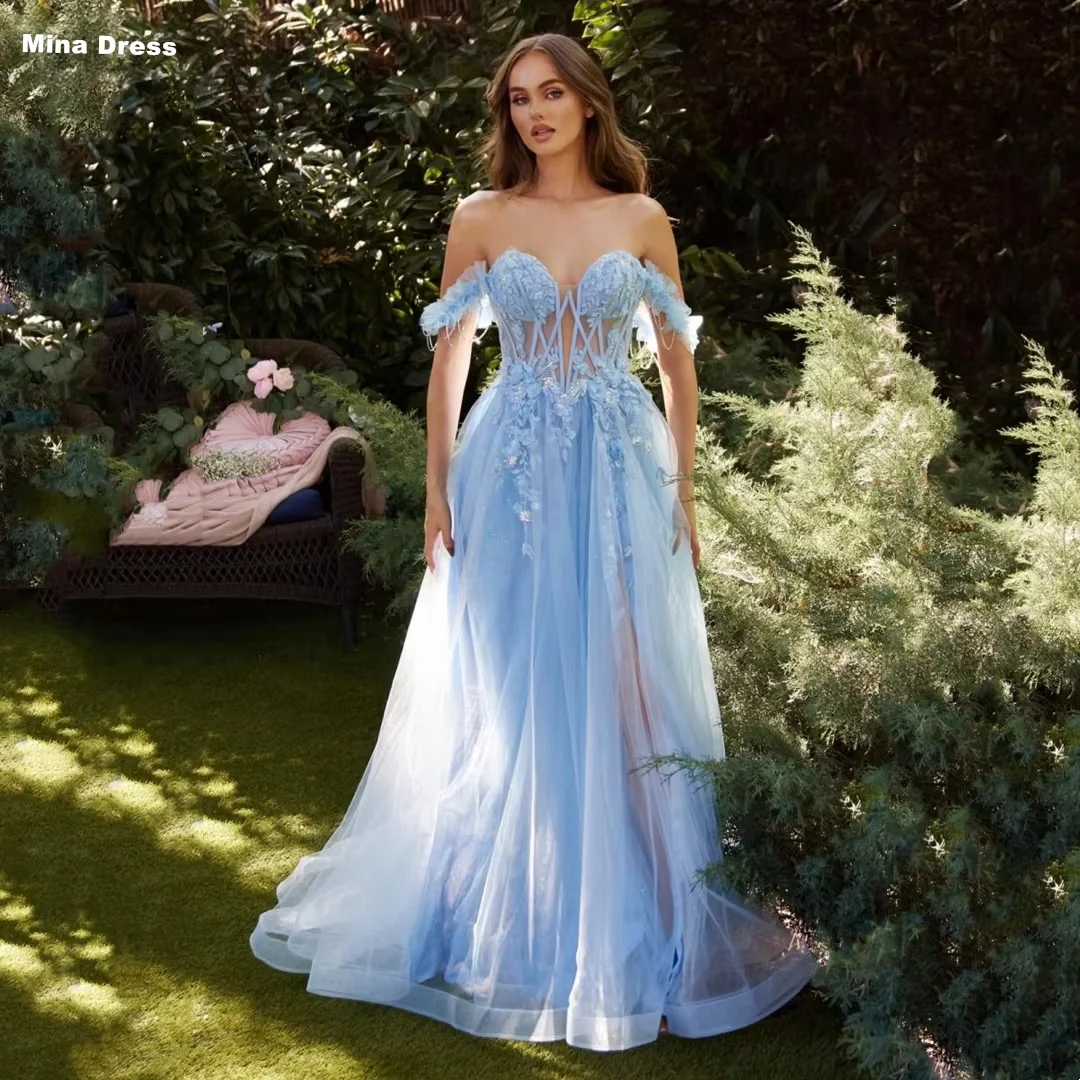 

Mina Customized Blue Translucent Flower Heart Neck Halter Trendy Dresses 2026 Rhinestones Summer Woman Dress 2026 Rochi Prom