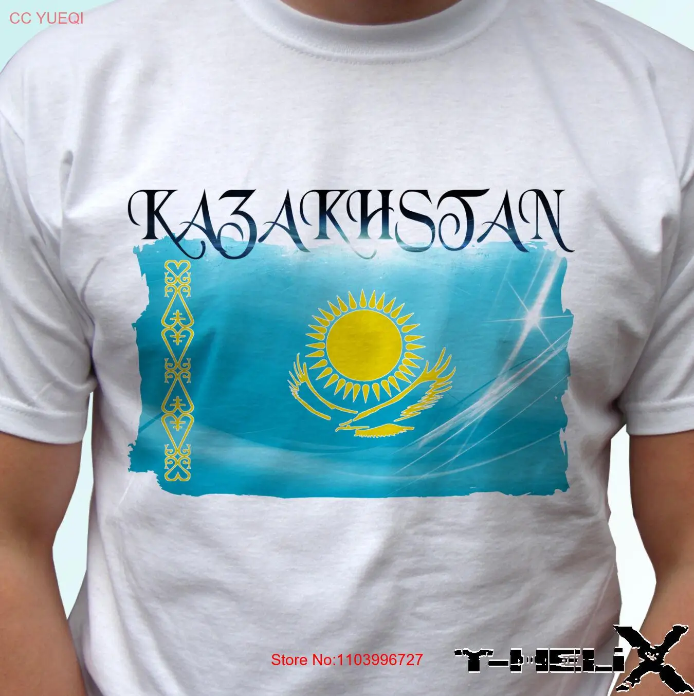 Kazakhstan Flag - white t shirt top country design - mens womens kids baby sizes