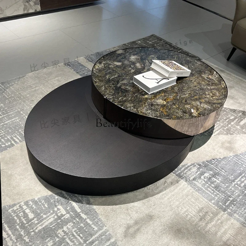 

yj32 Living room rotating coffee table smoked wood platinum diamond luxury stone marble minimalist light luxury function villa