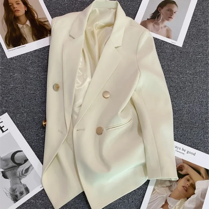 Blazer feminino casual de manga comprida, elegante casacos sólidos, casaco feminino, jaqueta senhora do escritório, primavera, outono, moda, 2024