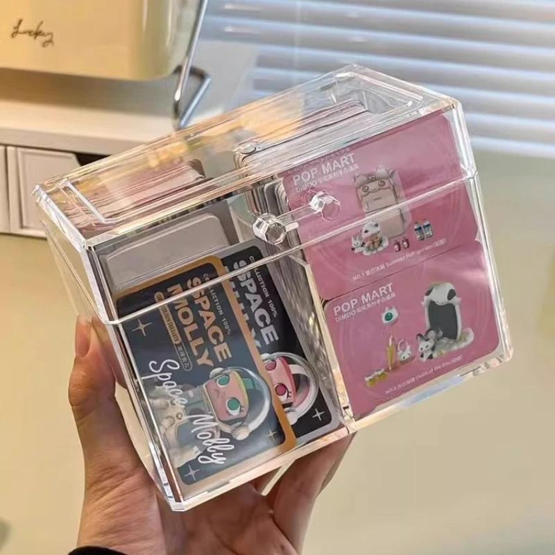 Transparent Plastic Divided Card Storage Box with Lid Japanese Dustproof Organizer for Kpop Photocard Business Cards Sundries