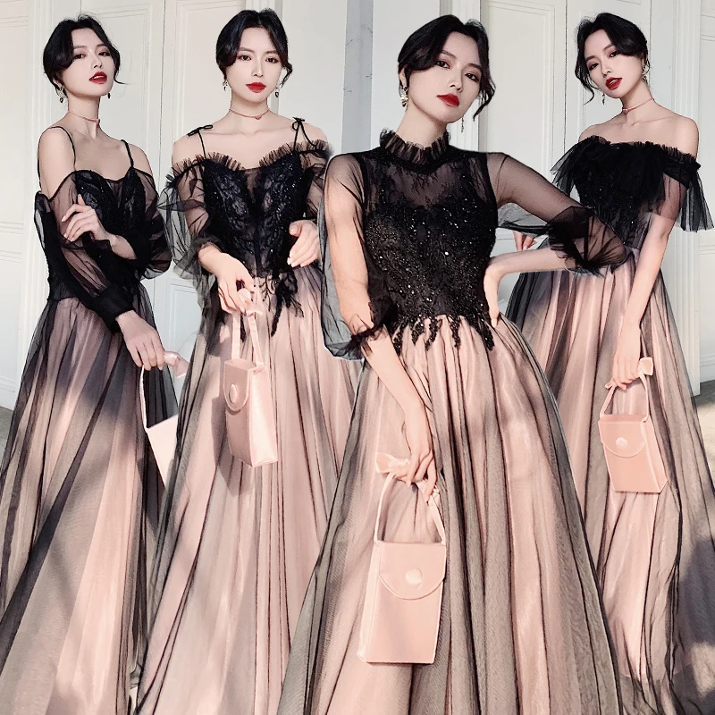 

Black Evening Dress For Women Banquet Style New Performance Dress Atmosphere Long Style Off The Shoulder Bridesmaid Dresses