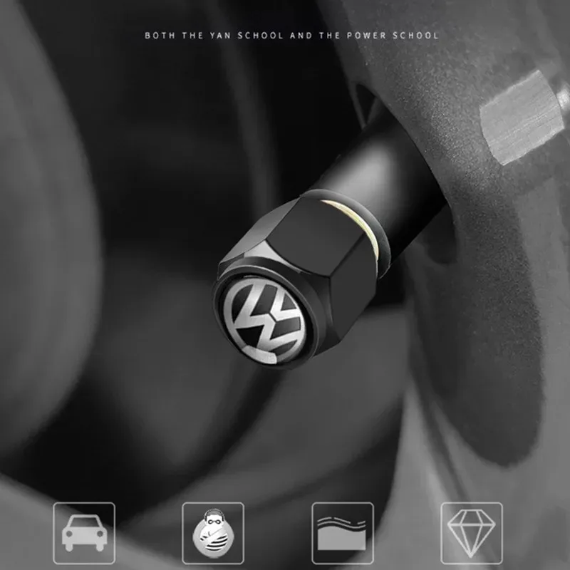 New 4/5pcs Metal Car Wheel Valve Caps Stem Covers for VW Volkswagen Golf Polo Passat Tiguan Touran Jetta Accessories view 4