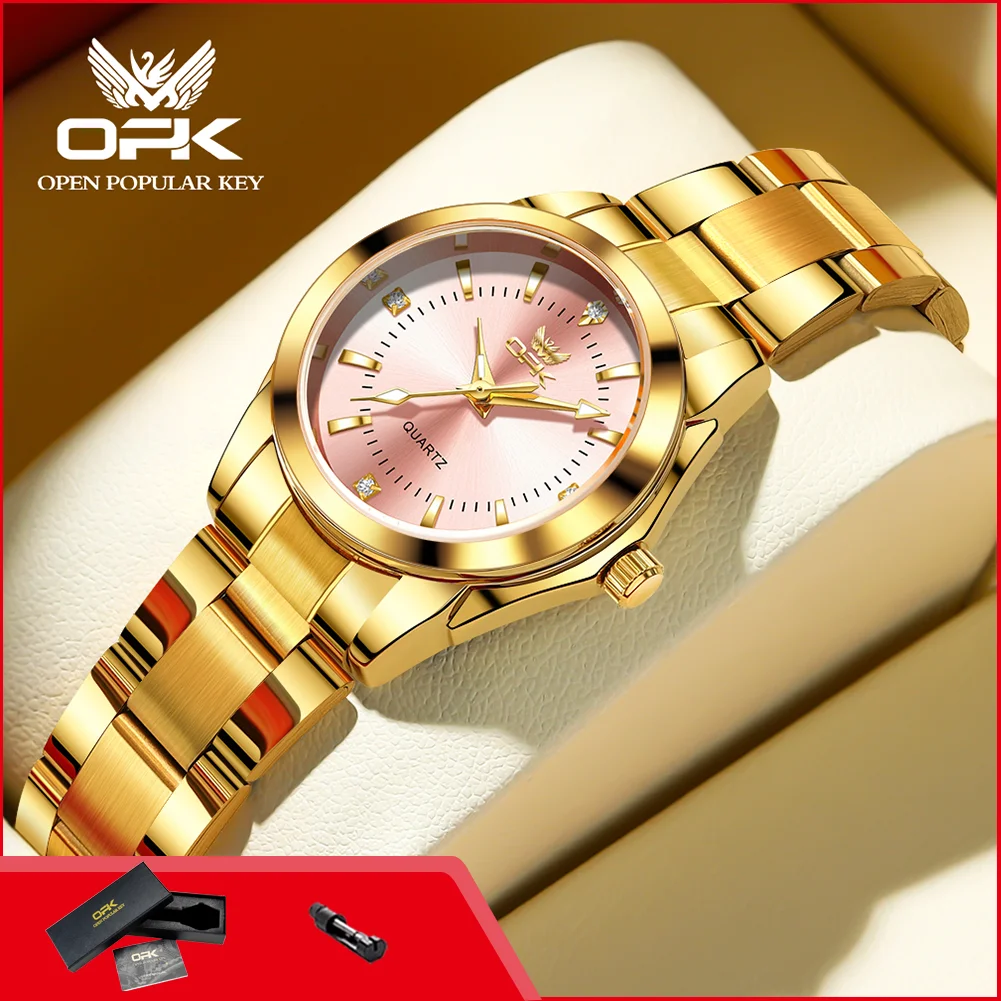 OPK 6002 Original Brand Womens Watches Waterproof Stainless Steel Luminous Elegant Fashion Dress Quartz Wristwatch for Lady