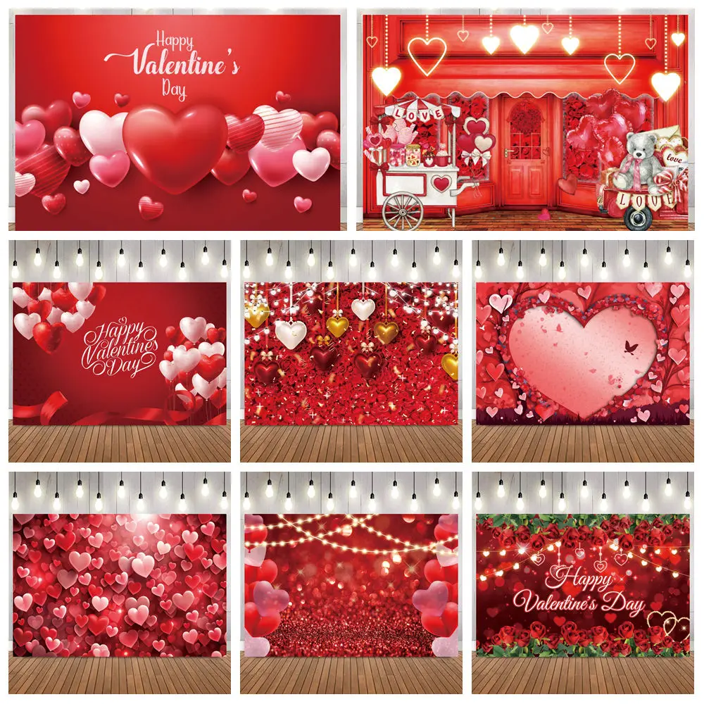 

День святого Валентина сердце воздушные шары розы фото фон тематический фон для фотосъемки для юбилея вечерние портрет домашний декор