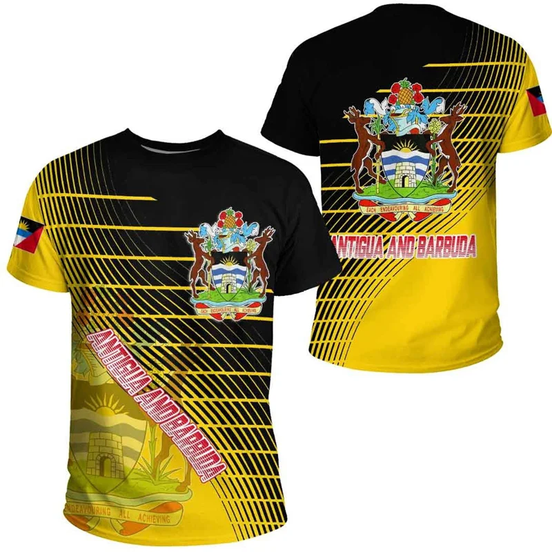 

Antigua And Barbuda Flag T-Shirt Men 3D Printed Coat Of Arms T Shirt Tops Summer Short Sleeves Casual Loose Sports Tee Shirts
