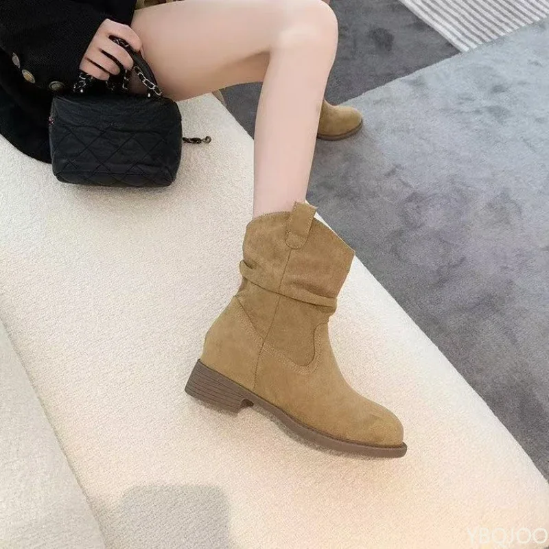 Neue Damen-Stiefeletten im Frühling-Herbst-Stil mit rauem Absatz, Retro-Design, höhenverstellbar, schlicht, bequem, vielseitig, für den täglichen Gebrauch und Freizeit – Detail 5