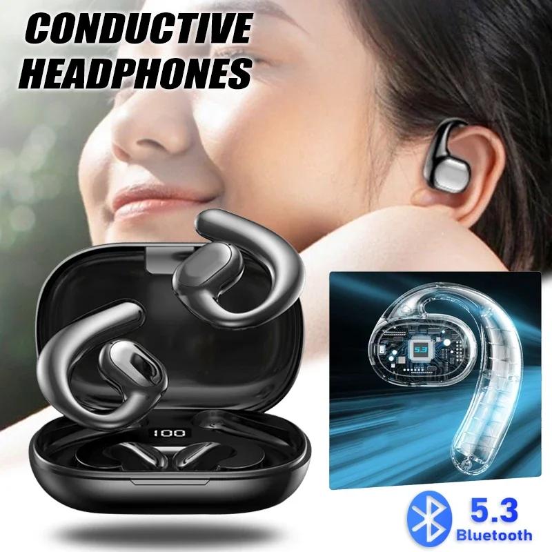 Wireless Earphones Bluetooth V5.3 Headphones LED Display Touch Game Earbud with Microphone Sports Portable Ear Hook Headset