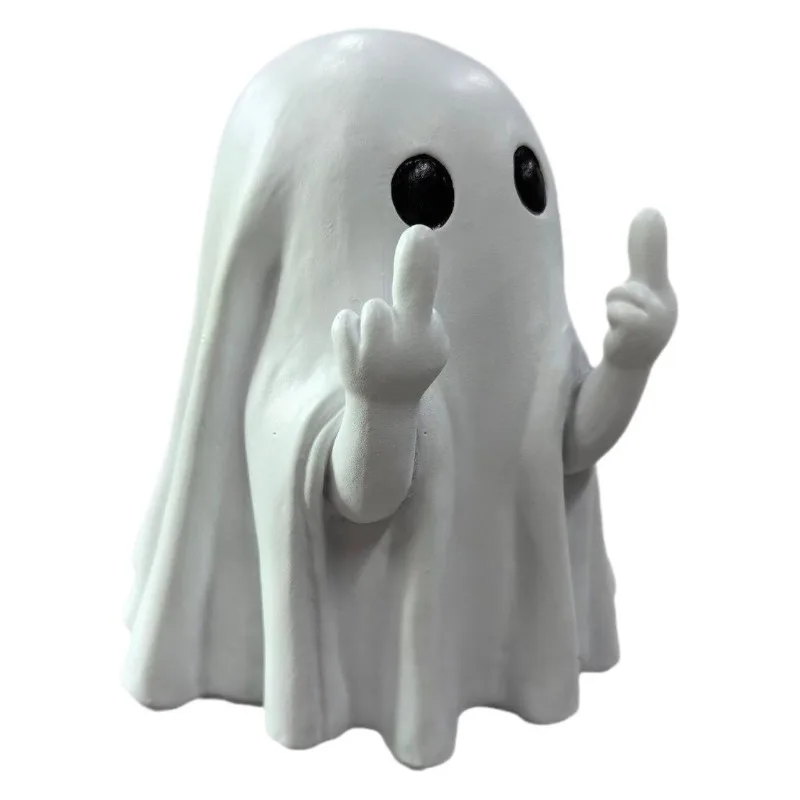 Cute Middle Finger Ghost Resin Figurine Halloween Desktop Decor Ornament For Home Table Decoration