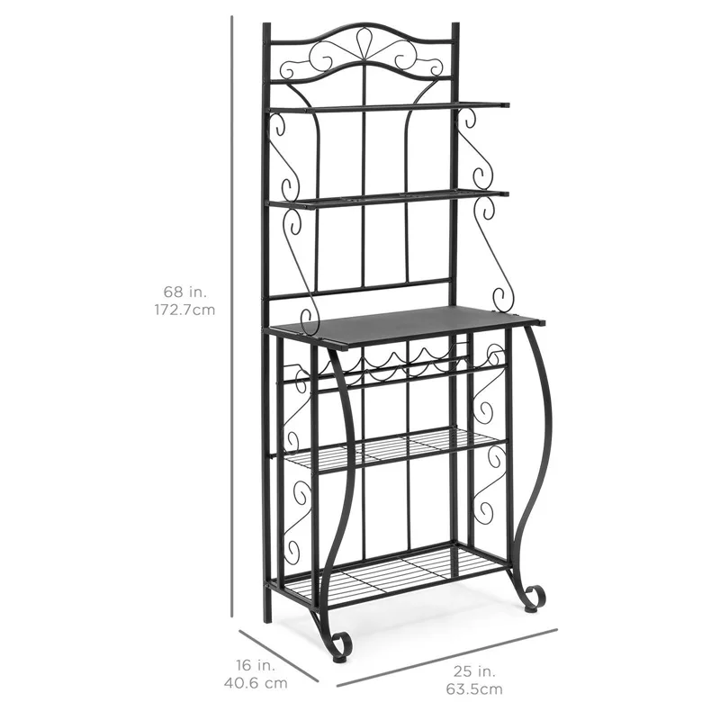 New hot-selling European simple black 5-layer wrought iron kitchen storage rack indoor home storage rack flower pot rack