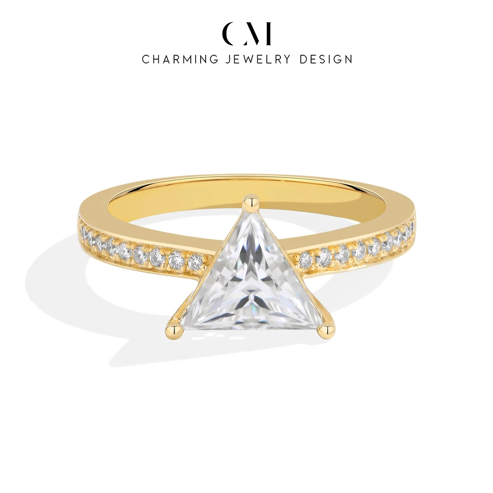 CHARMING Classic Triangle Cut 2ct D VVS1 Moissanite Ring S925 Silver for Women Daily Party Bridal Jewelry Gift Wedding Wholesale