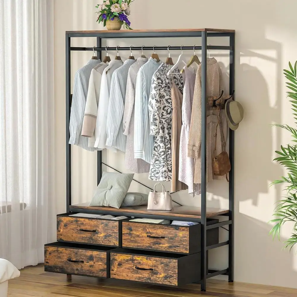 

Прочная вешалка для одежды, органайзер для хранения, 4 полки, 4 крючка, для гардероба, спальни, гостиной