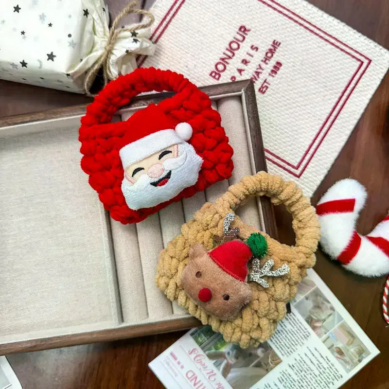 Cartera tejida navideña de dibujos animados, monedero de felpa, colgante de llave de Papá Noel, bolsa para auriculares, bolsa de almacenamiento, monedero de cambio de Navidad