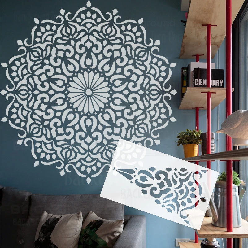 

Трафарет-мандала 100-140 см, очень большой, для росписи стен, создания цветочных узоров, винтажного декора плитки S054