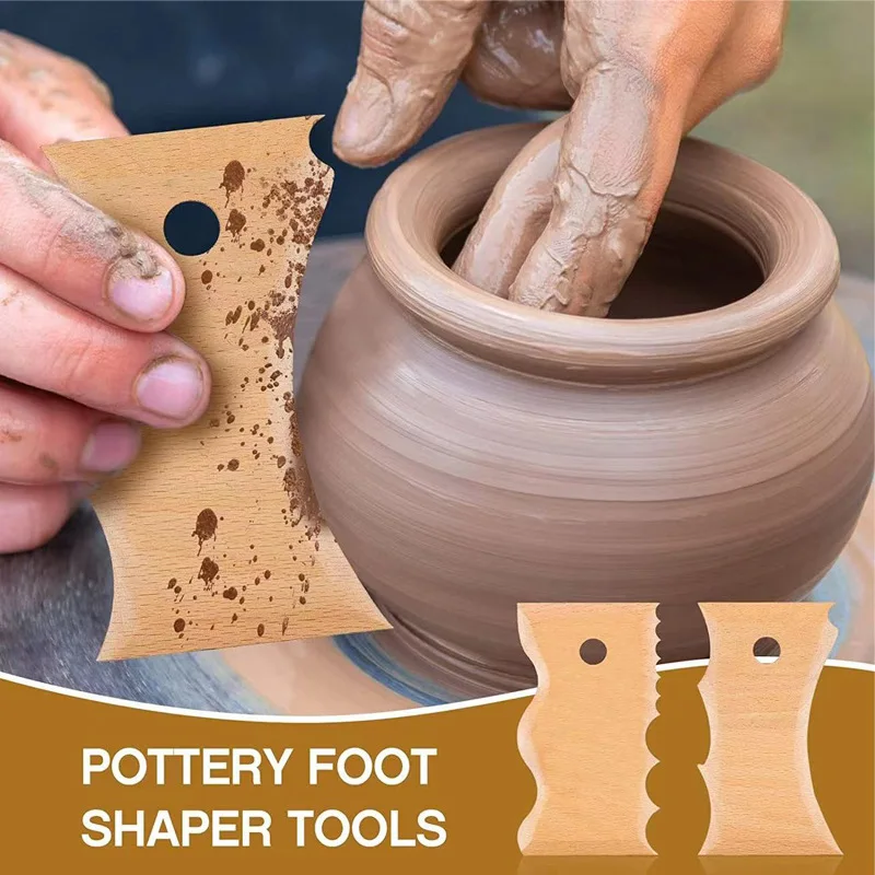 7 PCS Pottery Trimming Tools Pottery Clay Foot Shaper Tools Wooden Texture Profile Rib Bundle Foot Shaper Hand Tool