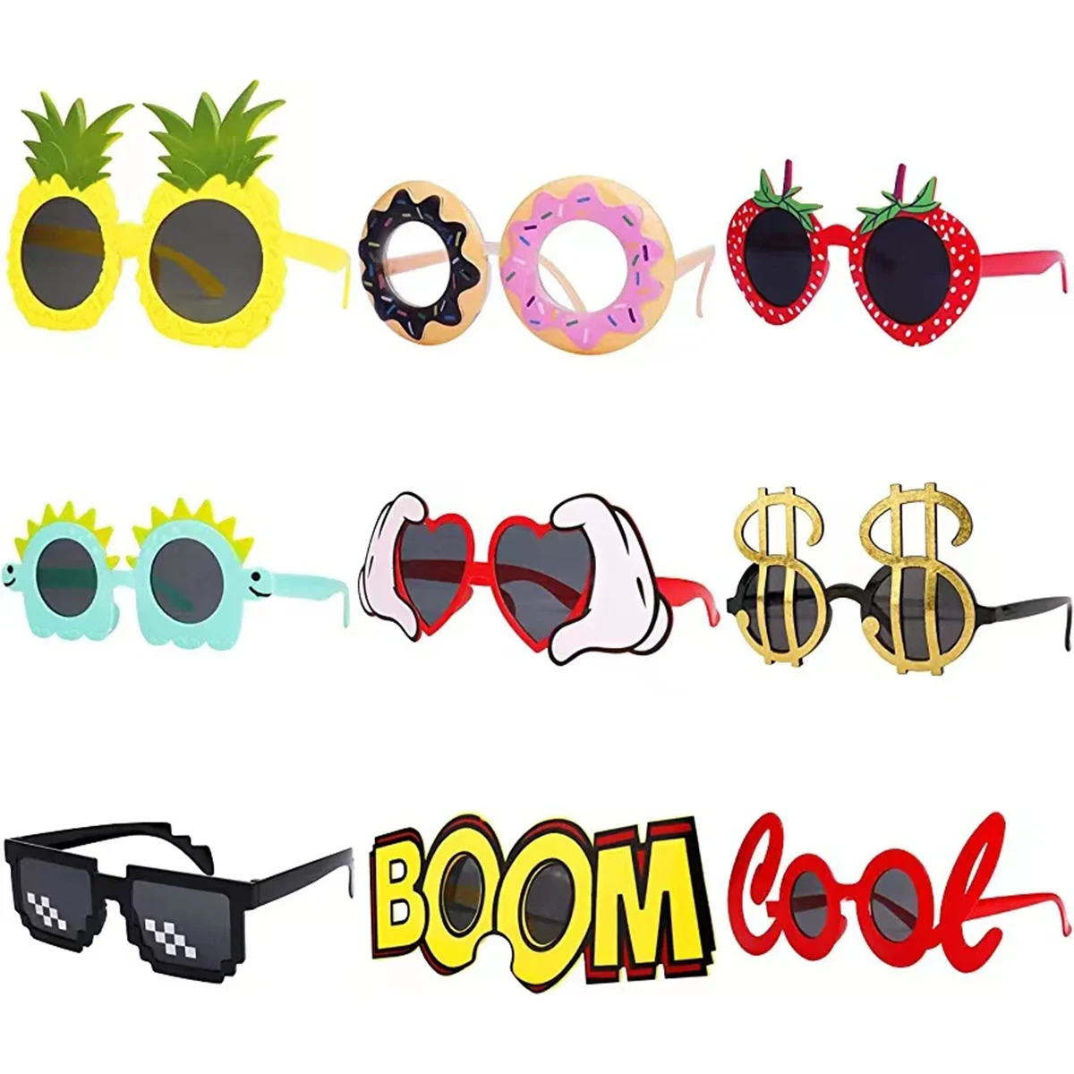 9 Pairs Funny Hawaiian Glasses,  Party Sunglasses Funny Novelty Giant Fancy Summer Kids Party Favors,Photo Booth Props Beach The