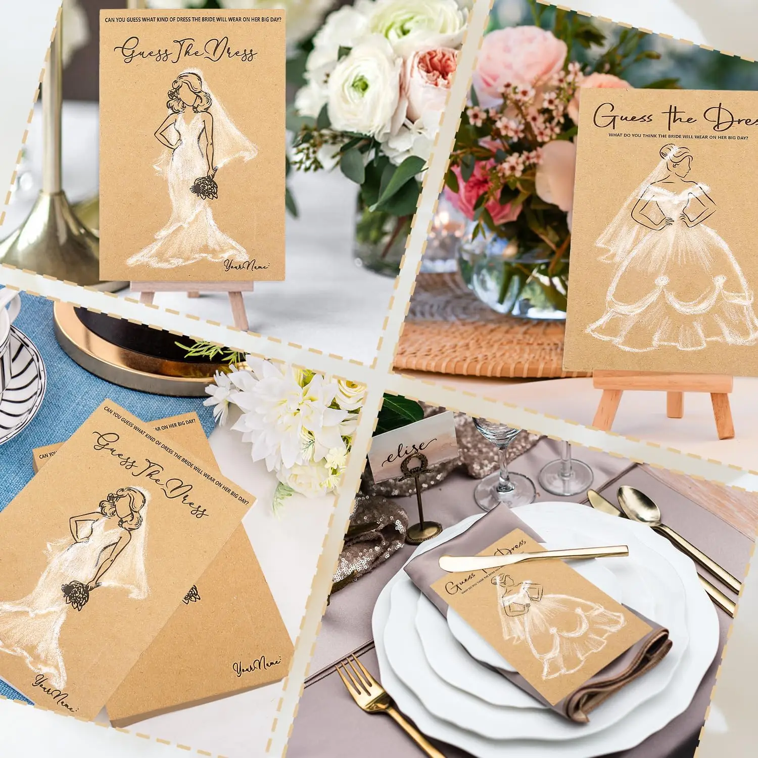 20 Stück Hochzeitskleid-Guess-the-Dress-Spielkarten mit Stiften – Brautparty-Malspiele für Junggesellinnenabschiede und Hochzeitsdekorationen – Detail 11