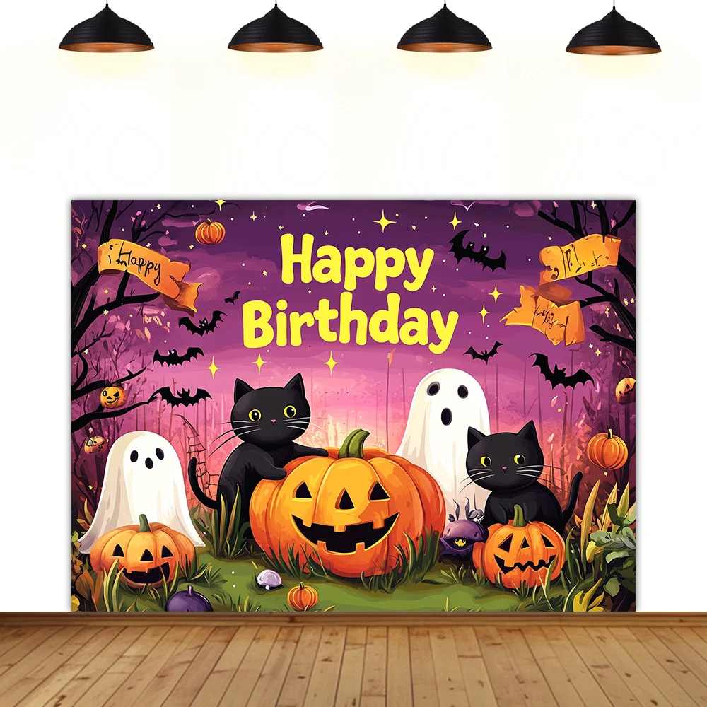

Halloween birthday Theme background party banner festival cartoon ghost cute child birthday room decoration photography backdrop