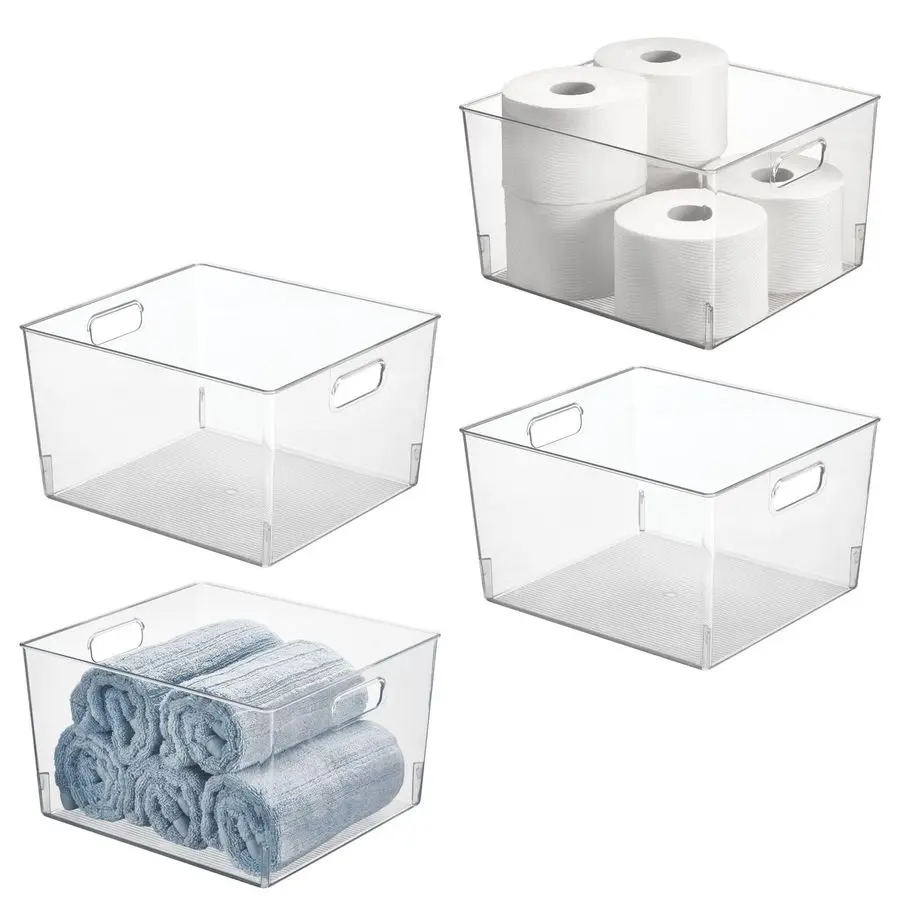 

Большой современный штабелируемый пластиковый органайзер для хранения, корзина с ручками для ванной комнаты, полка для организации туалетного столика, шкаф,