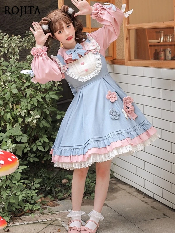 Loita – ensemble robe douce rose, col de poupée, manches longues, simple boutonnage, haut et bretelles, ensemble deux pièces, vêtements pour femmes