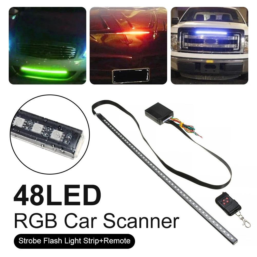 Newest 22inch 48LED RGB Car Scanner Knight Rider Strobe Flash Light Strip+Remote