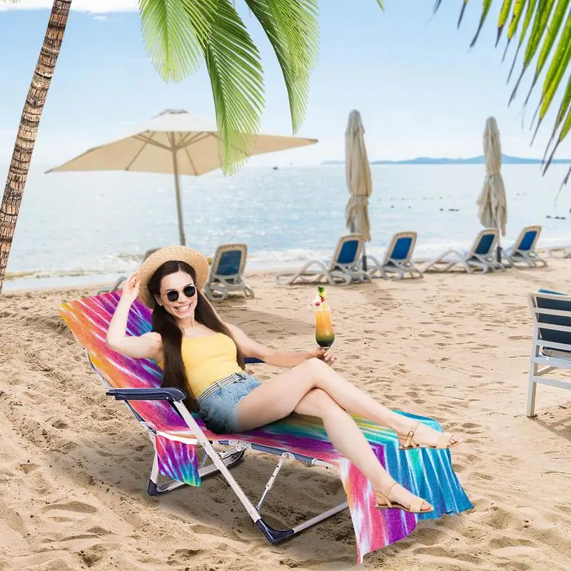Lounge Chair Cover Tie-Dyed Beach Chair Cover Tie-Dyed Microfiber Chair Cover With Pockets Quick Dry Chaise Towels Cover For