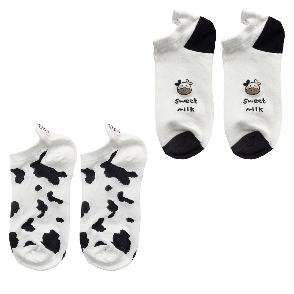 

2 Pairs Pattern Socks Short Cotton Women Cute Boat Socks Fuzzy Animal Kawaii Breathable Material Comfortable Wear