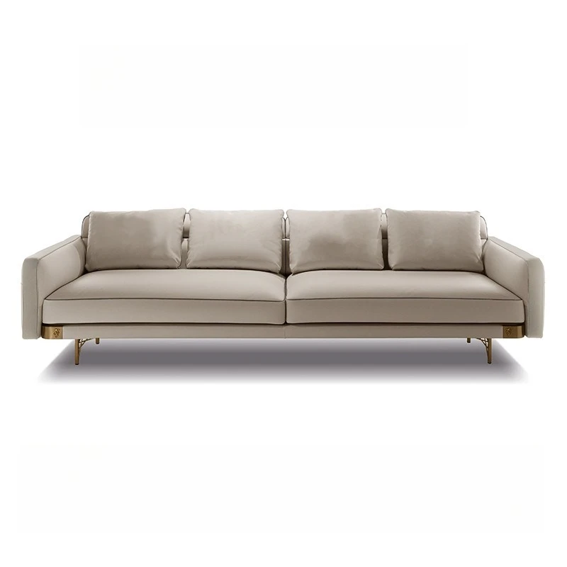 Light luxury leather sofa combination, modern simplicity, multi-person, stainless steel