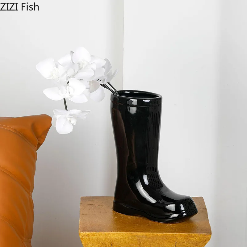 Boots/Rain Shoes Shaped Ceramic Vase Flower Pots Desk Decoration Flowers Arrangement Porcelain Floral Vases Room Aesthetic Decor