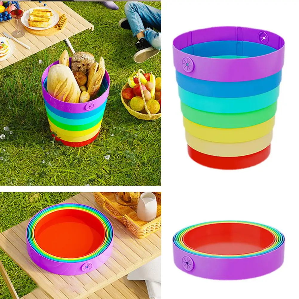 Folding Rainbow Trash Can Home Use Portable High Appearance Can Use Internet Use Car Indoor Trash Celebrity Shrinkable V1J2