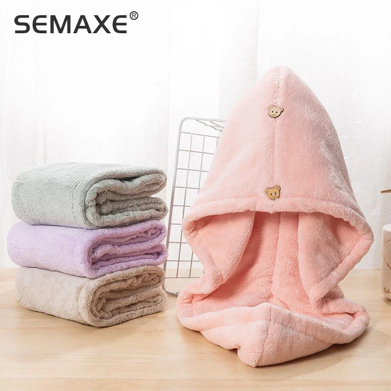 SEMAXE Double-layer Thick Dry Hair Hat Women Super Absorbent Long Hair Quick-drying Adult Students and Children Baotou Towel