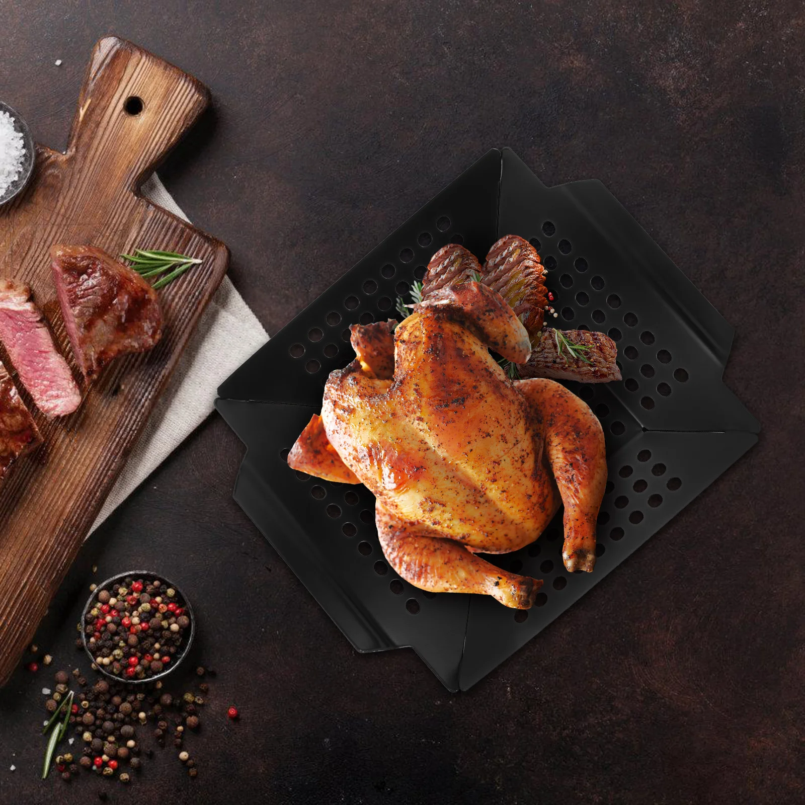 

Square Grill Pan Durable Iron Non stick Coating Barbecue Tool Baking Tray Camping Utensil Outdoor Grilling Basket Vegetable BBQ