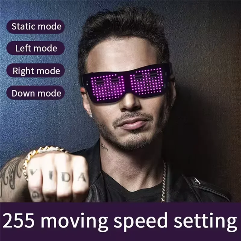 LED Glasses, Bluetooth App Control LED Display Smart Glasses USB Rechargeable DIY Funky Glasses for Party, Club, DJ, Halloween